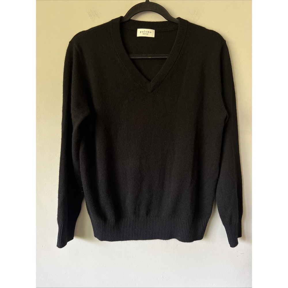 Paloma Short Story 100% Cashmere Sweater V-neck Black Size XS / S Petite